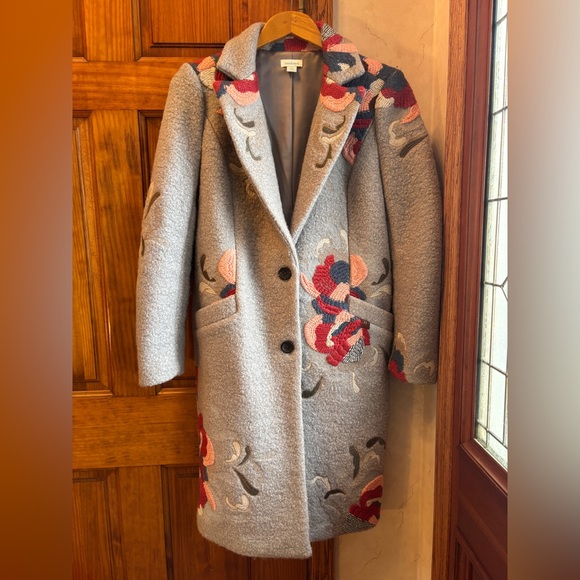 Sundance Catalog Tatiana Embroidered Wool Blend Coat S Gray - Picture 1 of 5